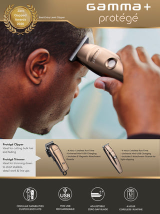 GAMMA+ PROTÉGÉ CLIPPER AND TRIMMER COMBO PACKAGE & FREE BARBER BOND GIFT
